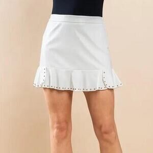 Cream leather mini skirt